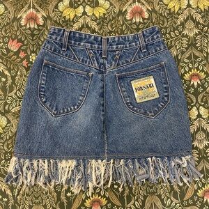 Blue Denim Fringe Mini Skirt